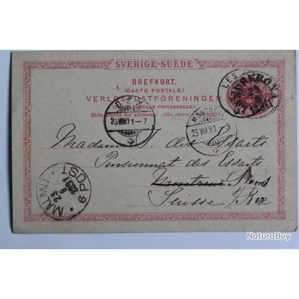 Entier postale Su�de tio ore pour la Suisse 1891