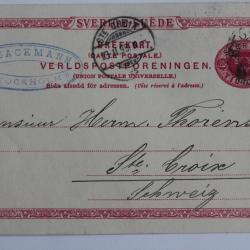 Entier postale Su&egrave;de tio ore cachet H.Sackmann Stockholm 1895