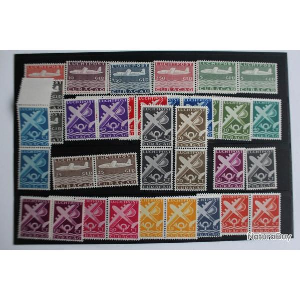 Timbres Cura�ao poste a�rienne 1947 s�rie compl�te paire neufs