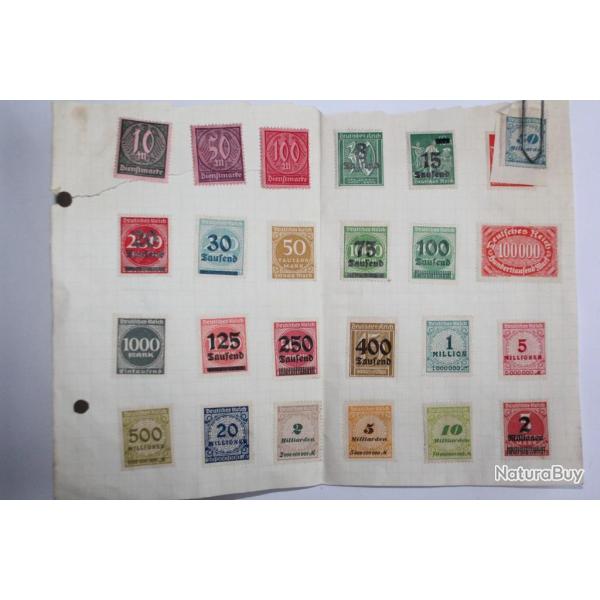 Timbres services Allemand coll� avec charni�re sur feuille neufs 1923