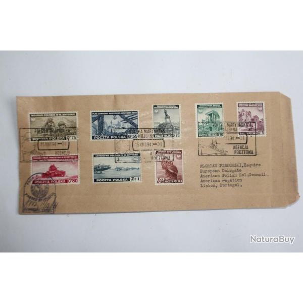 Pologne timbres d'exil s�rie compl�te sur enveloppe 1941