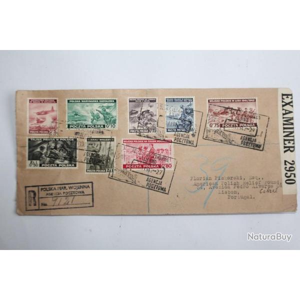 Pologne timbres d'exil s�rie compl�te sur enveloppe 1943