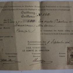 Timbre vingt paras sur document empire ottoman Constantinople 1895