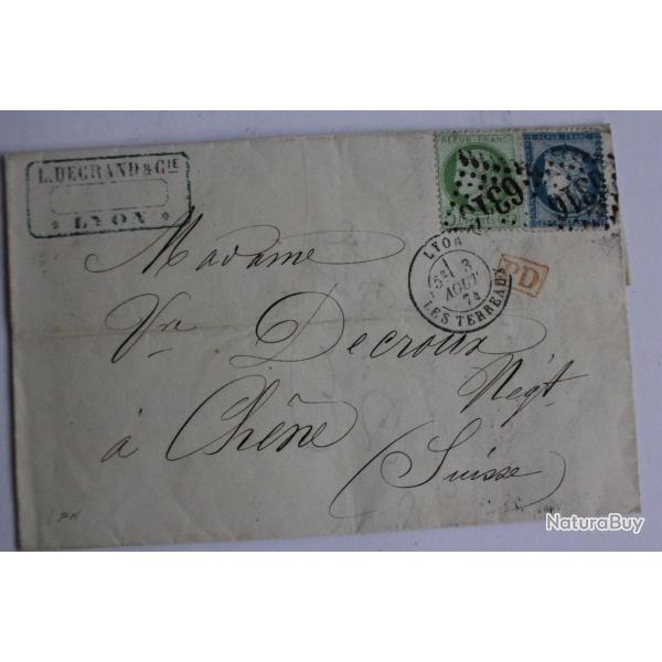 Pli marque postale France c�r�s III r�publique 5c et 25c 1874