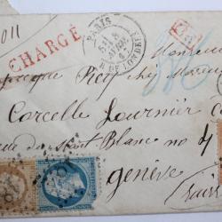 Timbres France empire laur&eacute; 20c,10c et 40c 1867 obl &eacute;toile n&deg;18