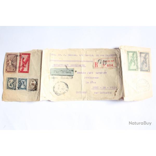Timbres Indochine a�rien sur enveloppe par avion recommand� 1934