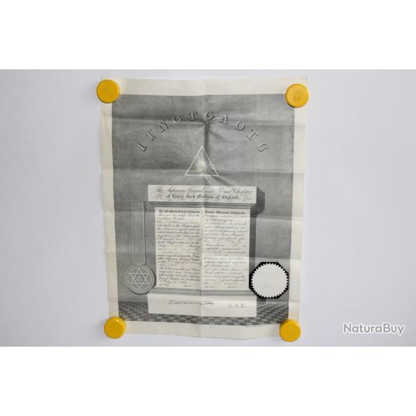 Dipl�me Franc-ma�on ITNOTGAOTU Royal Arch Masons of England 1912