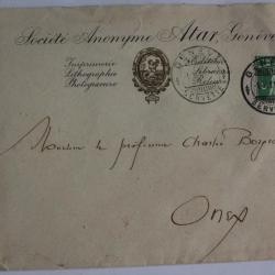 Timbre 5 cts Suisse sur enveloppe Soci&eacute;t&eacute; Anonyme Atar, Gen&egrave;ve 1911