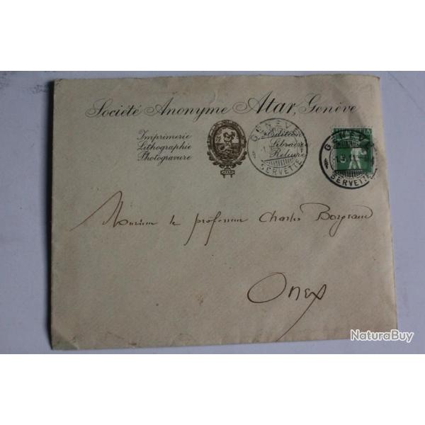 Timbre 5 cts Suisse sur enveloppe Soci�t� Anonyme Atar, Gen�ve 1911