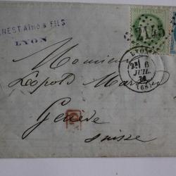 Pli marque postale France C&eacute;r&egrave;s IIIe r&eacute;publique 5c et 25c 1873 obl 2145