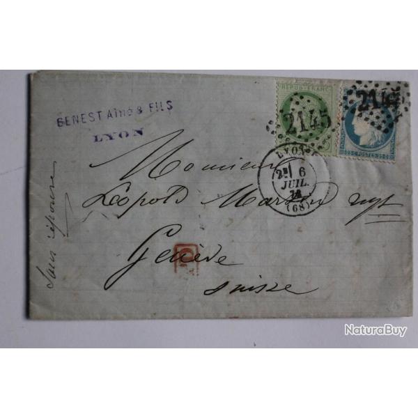 Pli marque postale France C�r�s IIIe r�publique 5c et 25c 1873 obl 2145