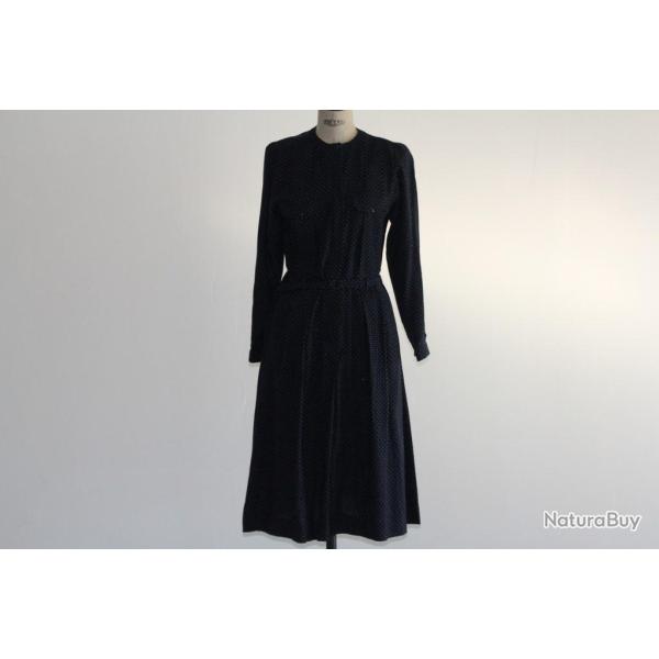 CACHAREL Robe bleue marine � pois vintage T40