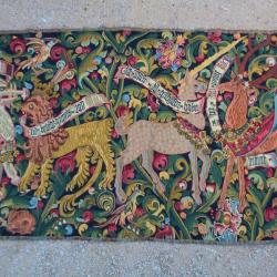 Tapisserie M&eacute;di&eacute;vale laine Style Aubusson Licorne Lion