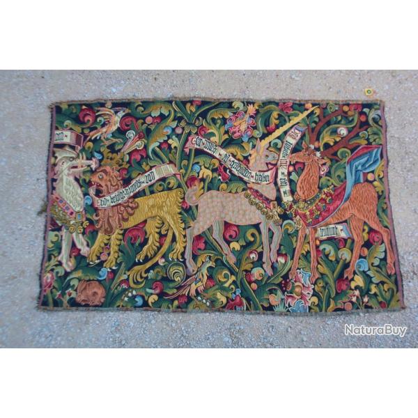 Tapisserie M�di�vale laine Style Aubusson Licorne Lion