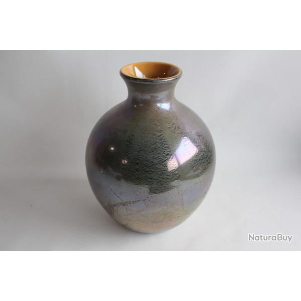 Vase verre d'art �maill� argent Japon Kamei silver glass art