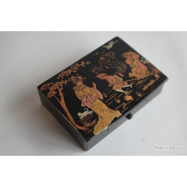 Bo�te � timbres papier m�ch� laqu� Japon Napol�on III