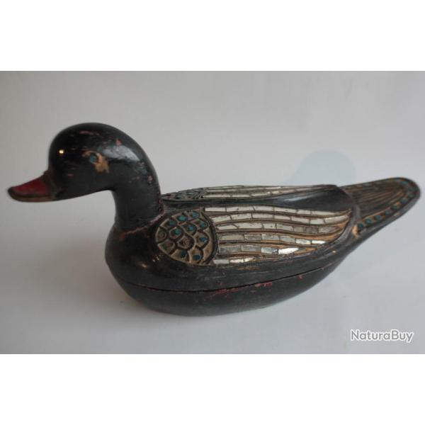 Vintage Bo�te canard bois laqu� mosa�que miroir