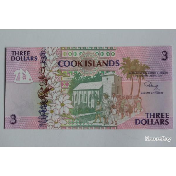 Billet 3 Dollars �les Cook Aitutaki 1992 neuf