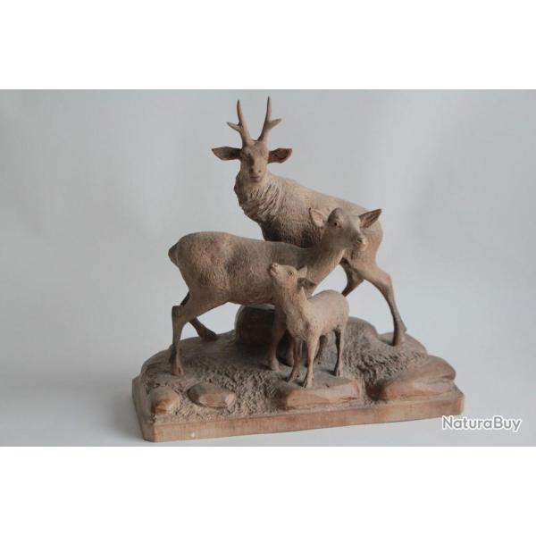 Sculpture bois Chevreuils Brienz Art populaire Suisse For�t Noire