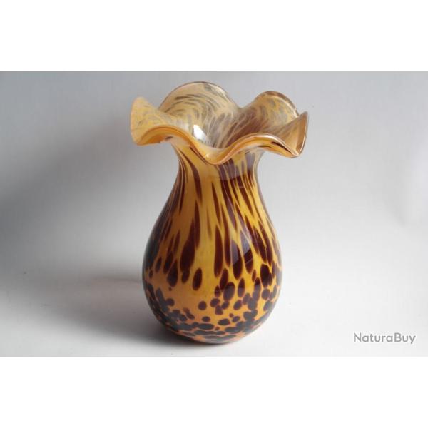 Vase verre souffl� bleu Pierrot 1980