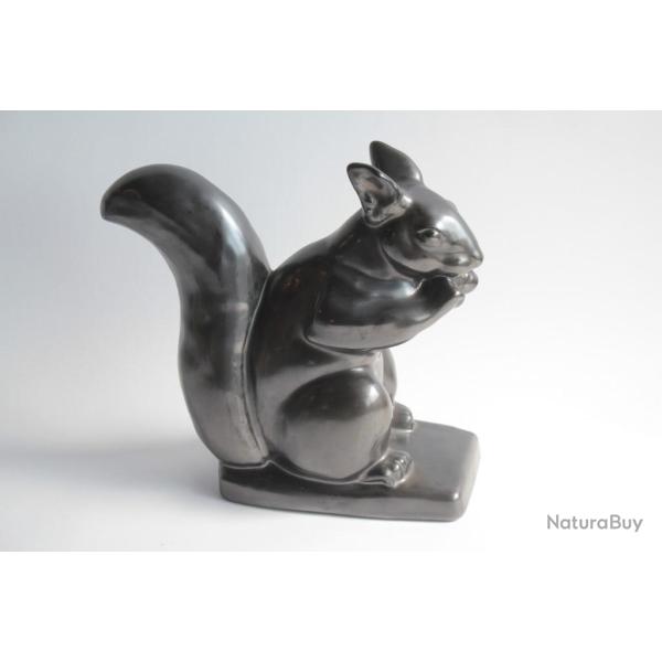 �cureuil c�ramique lustr�e noire J. MAYOR Art D�co