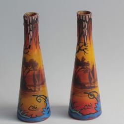 Paire petit vase &eacute;maill&eacute; Clio