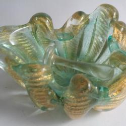 MURANO Cendrier verre poudre d'or Barovier Toso