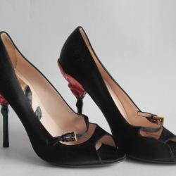 PRADA Escarpins Collection Fairy satin noir Talon Fleur T36