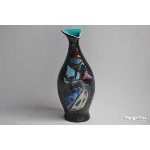 Marcello FANTONI Vase c�ramique �maill�e Italie