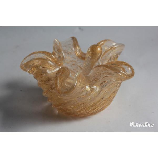 Murano Cendrier et �crase cigare verre poudre d'or Barovier Toso
