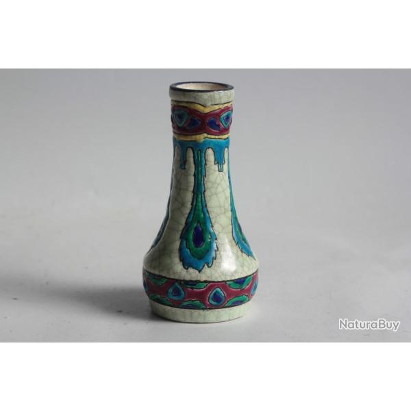 LONGWY Petit Vase �maux Plume de Paon