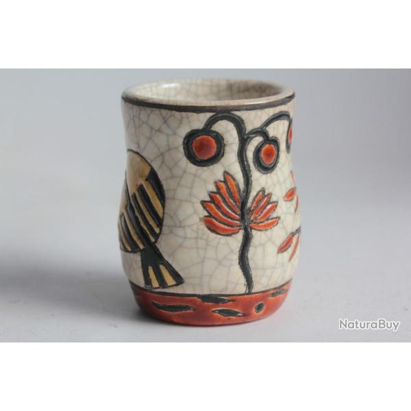 LONGWY & PRIMAVERA Petit Vase �maux Art d�co