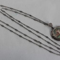 Pendentif M&eacute;daillon argent &eacute;maill&eacute; Femme nue Art Nouveau Bijoux