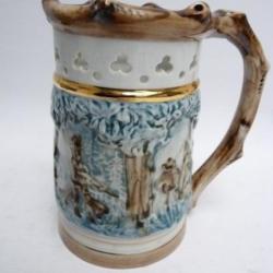 Pichet trompeur Porcelaine ROYAL DUX BOHEMIA Chasse Tch&eacute;coslovaquie