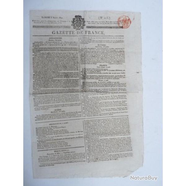 Journal Gazette de France n�215 de 1822