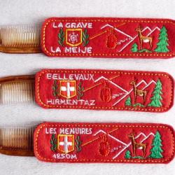 Ensemble &eacute;tui &agrave; peigne brod&eacute; Savoie Les Menuires station ski