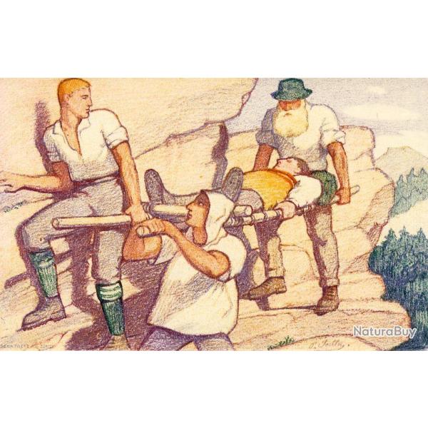 Entier postal Suisse F�te Nationale 1921 Caritas Transport d�un bless�