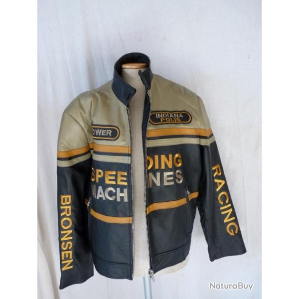 Blouson motard cuir Indianapolis driver Bronsen racing S