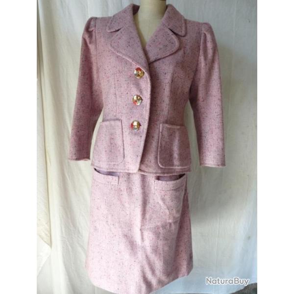 Tailleur jupe FRANCESCO FILITI tweed laine rose v�tement femme mode