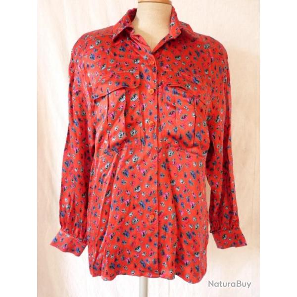 ESCADA Chemisier soie vintage Fleurs rouge
