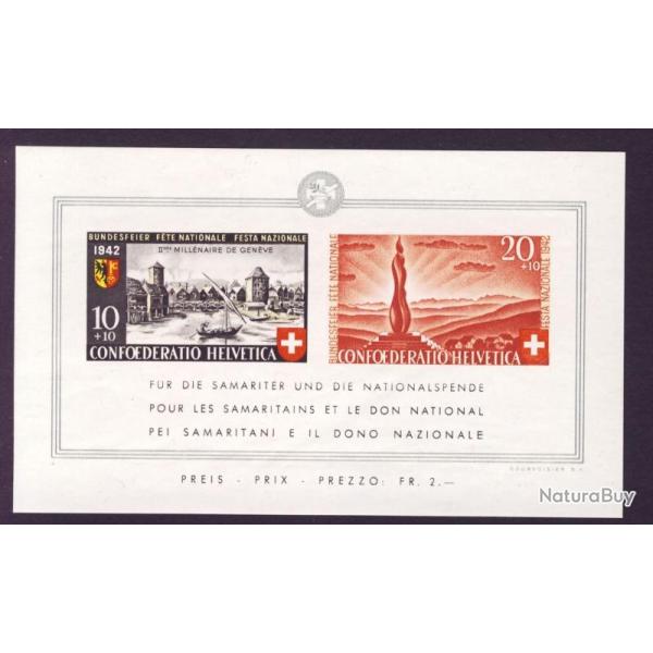 Bloc Timbres Suisse F�te Nationale II B19 1942 Neuf * avec charni�re