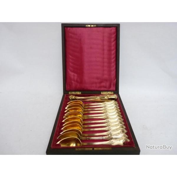 Coffret cuill�res a th� + pince a sucre argent Fran�ais Napol�on III