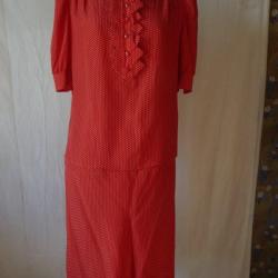 NINA RICCI Ensemble rouge jupe chemisier soie