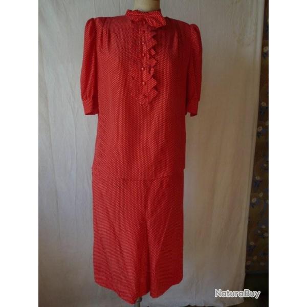 NINA RICCI Ensemble rouge jupe chemisier soie