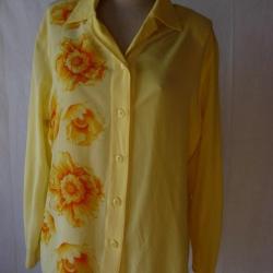 ESCADA chemisier soie jaune motifs soleils mode vintage T 42