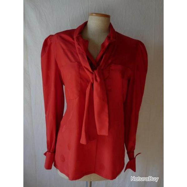 Pierre BALMAIN Blouse � lavalli�re rouge mode vintage T 38