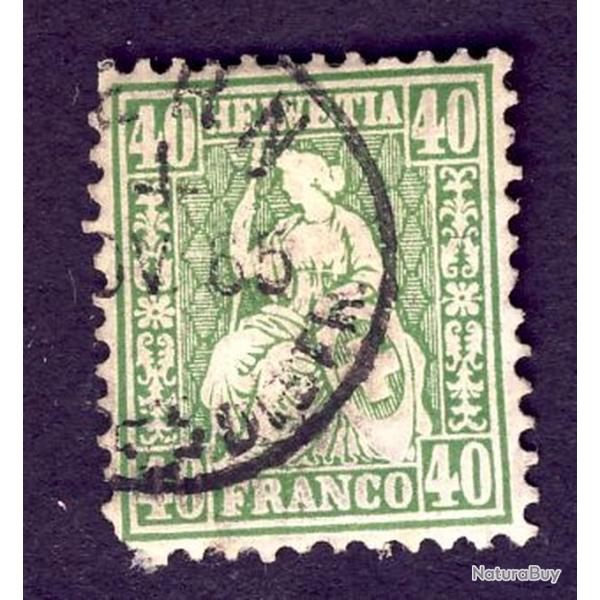 Timbre Suisse Helv�tie Assise Dent Papier Blanc Znr 34 oblit�r�