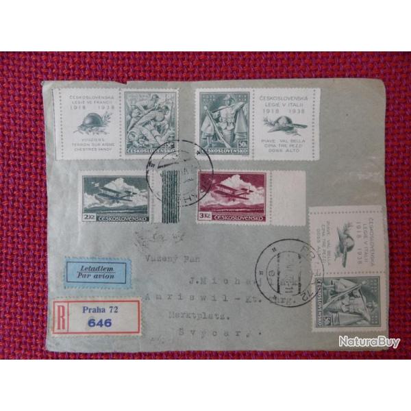 Enveloppe timbre Tch�coslovaquie 1938