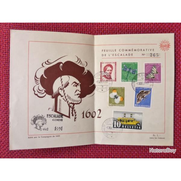 Timbres Suisse Feuille Escalade Pro Juventute 1951