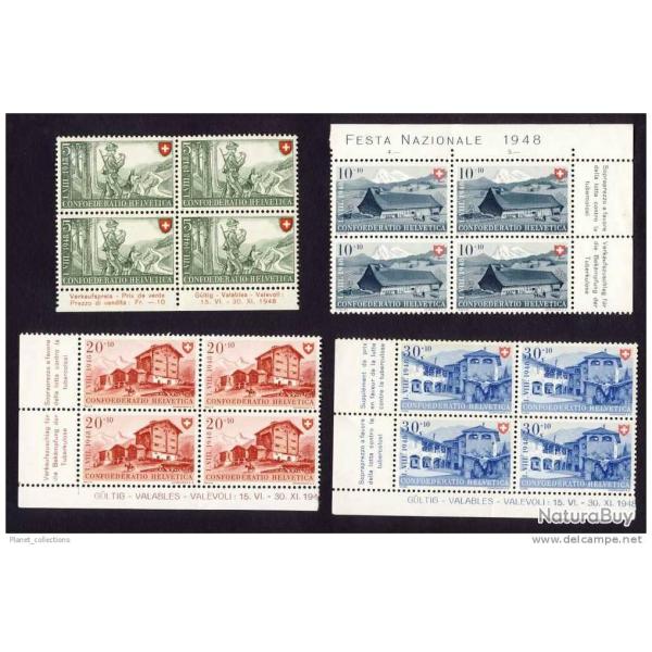 Timbres Suisse Pro Patria s�rie 1948 Bloc de 4 Neuf**